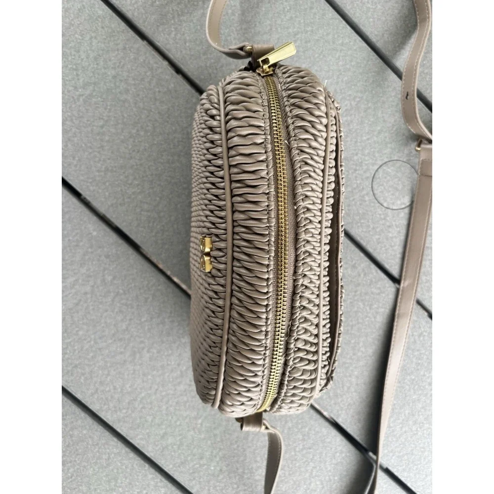 Sam Edelman Julia Quilted Camera Bag Taupe Crossbody Minimalist Vacation
